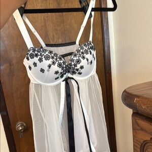 Victoria's Secret Black and White Chemise with Floral Embroidery